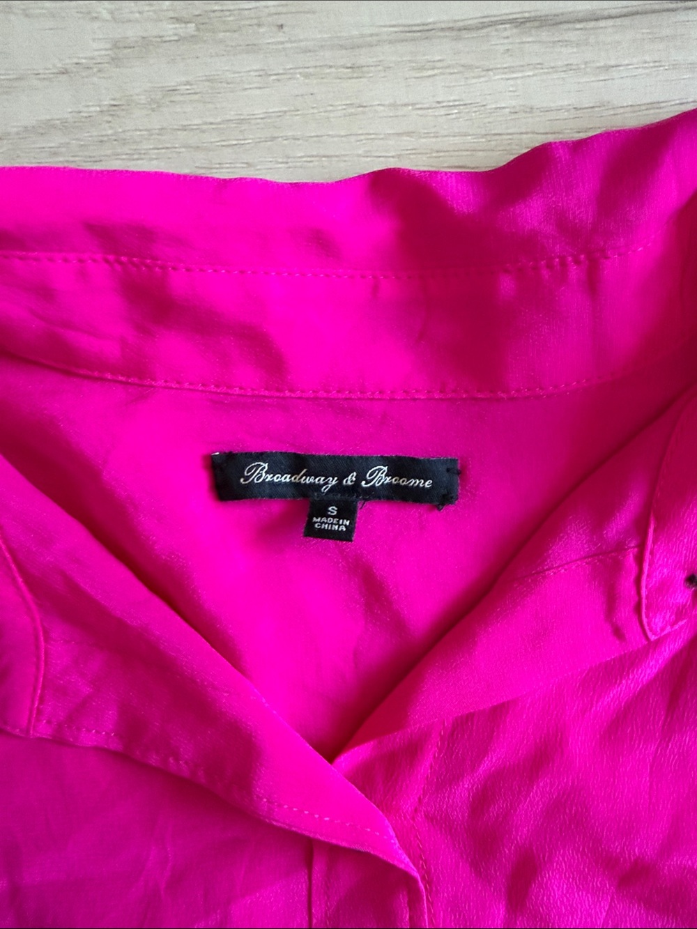 Broadway & Broome Fuschia Silk Button-Down Shirt - Women's Classic Collared Top - Picture 2 of 5